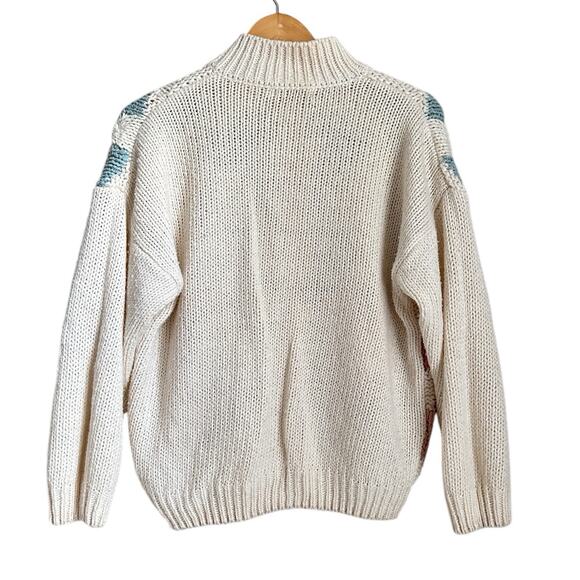 Vtg Hand Knit Chevron Sweater Cream Pastel Y2K Cable Knit Button Collar Grandma - Picture 4 of 9